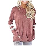 Damen Langarm Bluse Hemd Shirt Oversize Sweatshirt Oberteil Tops Einfarbig Pullover Tuniken Shirt Elegant Tops Baseball Langarmshirt Casual Lose Farbblock Pullover Blusen Tuniken Shirt Jump