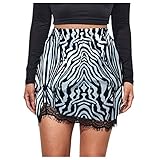 OLDM Minirock Bleistift Bodycon A-Linie Rock Dehnbar Sommer Herbst Kurz Rock Mehrere Farben Sexy Leopard Print Spitze Elastische Mikroröcke Plus Size, Schwarz , Larg