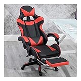 AMYHY Verstellbarer Gaming-Stuhl, Kopfstütze, ergonomischer Büro-Lehnstuhl mit Fußstütze, hohe Rückenlehne, Schreibtischstuhl mit Lendenwirbelstütze, Höhe (Farbe: Rot)