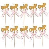 Toyvian 20 Stück Glitzer Karussell Kuchen Topper | Schöne Kuchendekoration | Bogen Pferd Kuchendeko für Baby Geburtstagstorte Dekoration Hochzeit Party Dekoration (Rosa)
