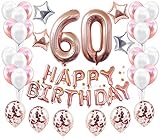 JeVenis 38 STÜCKE Rose Gold 60. Geburtstag Dekorationen Party Supplies Nummer 60 Geburtstag Luftballons Alles Gute zum Geburtstag Ballon Banner 60 Geburtstag Dekorationen für S