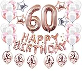 JeVenis 38 STÜCKE Rose Gold 60. Geburtstag Dekorationen Party Supplies Nummer 60 Geburtstag Luftballons Alles Gute zum Geburtstag Ballon Banner 60 Geburtstag Dekorationen für S