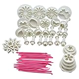 FOUTP Fondant Ausstechformen Set, 47-Teiliges Fondant Ausstecher Set für Blumen, Rosen, Sterne Formen Set Tortendeko Backzubehör,Passend für Cupcakes,Fondant Modellierwerkzeug