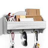 Post-Organizer, Wandhalterung, Brief- und Schlüsselhalter für die Wand, dekorativer Briefsortierer mit 3 Doppel-Schlüsselhaken, Regal für Flur, Eingangsbereich, Bauernhof, Küche, rustikales Weiß