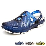 beister Herren Clogs rutschfeste Wasserschuhe mit verstellbarem Riemen, leichte Schlupfpantoletten für Garten, Küche, Outdoor, Strand, Hof, Pool, Dusche, Sommer, Blau - blau / weiß - Größe: 43 1/3 EU