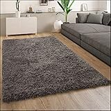 Paco Home Hochflor Teppich Wohnzimmer Shaggy Langflor Modernes Einfarbiges Muster, Grösse:200 cm Quadrat, Farbe: