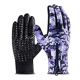 Winter Fahrradhandschuhe Fahrrad Warm Touchscreen Vollfinger Handschuhe Wasserdicht Outdoor Fahrrad Skifahren Motorradfahren -Camo Purple-5-XL