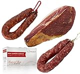Serrano Schinken gereift ohne Knochen 1 kg (Jamon Serrano) + Chorizo Paprikawurst 200 g + Salchichón Dauerwurst Extra 200 g - Jamonp