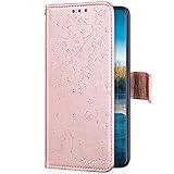 Uposao Kompatibel mit Samsung Galaxy Note 8 Hülle Schutzhülle Leder Handyhülle 3D Kirschblüte Blumen Katze Muster Vintage Flip Case Brieftasche Klapphülle Wallet Tasche Kartenfächer,Rose G