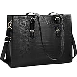 Lubardy Handtasche Damen Shopper Damen Groß Schwarz Laptop Tasche 15.6 Zoll Elegant PU Leder Umhängetasche Arbeitstasche für Business Büro Schule Einkauf Arb