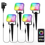 RGB Gartenbeleuchtung, T-SUNUS Gartenstrahler RGB Gartenleuchte LED mit APP Bluetooth Gartenbeleuchtung Farbwechsel mit Adapter IP65 Wasserdich für Weg Hof R