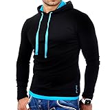 Reslad Herren Kapuzen Sweatshirt RS-1003 Schwarz-Türkis M