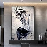 Gymqian Moderne Leinwand Wandkunst Malerei Mädchen Zurück Schwarz Weiß Poster und Drucke Für Wohnzimmer Sofa Hintergrund Wanddekor 70x90cm R