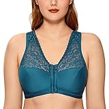 CALVENA Damen-BH, Frontverschluss, volle Abdeckung, drahtlos, Spitze, Übergröße, Racerback, Peace Mazarine, 85B