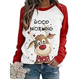 Weihnachten Pullover Damen Christmas Xmas Reindeer Rentiermuster Weihnachtspullover Familie Set Strickpullover Farbblock Unisex Christmas Sweater Sweatshirt Teenager Mädchen Weihnachtsp