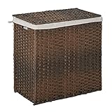 Outsunny Polyrattan Wäschekorb Wäschebox Wäschesammler mit Deckel Wäschesack Griffe faltbar Braun 57 x 34 x 60