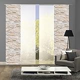 Home Fashion 94149 | 4er-Set Schiebegardinen WALLI | blickdichter Dekostoff & transparenter Halborganza | 4X jeweils 245x60 cm | Farbe: (Natur)