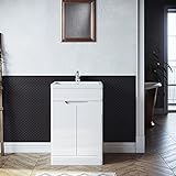 SUNXURY Badmöbel Set mit Waschbecken Weiß 50cm günstig für kleine bäder 2 in 1 Design waschbecken mit unterschrank mit Zwei Fronttüren 50×80×45