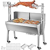 VEVOR BBQ Spießgrill Tisch Spießbratengrill mit Grillmotor für Hähnchen Lamm, Rind oder Rollbraten, mit höhenverstellbarer Spieß für bis zu 60 kg Grillgut, Grillfläche Holzkohlegrill: ca. 88 x 44