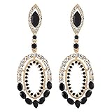 Abendkleid Viktorianisch Marquise Strass Schwarz Kristall Cluster Ovalen Große Gold Farbe Statement Ohrstecker Ohrring
