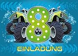 12 Einladungskarten 8. Geburtstag Kinder Junge Monstertruck blau / Monster-Truck / Auto / Einladungen achte Kindergeburtstag für Jung