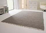 Handwebteppich Indira in Grau - Handweb Teppich aus 100% Baumwolle Fleckerl, Größe: 90x160