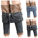 JIAYOUA Damen Winter Leggings Hose Fleece Gefütterte Winter Skinny Pants Slim Fit Stretch Warm Jeggings Hohe Taille Denim Thermojeans Winterhosen Große Größe Dicke Outdoor J