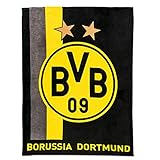 Borussia Dortmund Unisex Bvb-fleecedecke Fleecedecke mit Streifenmuster, Schwarz/gelb, 200 x 150 1 cm EU