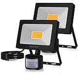 MEIKEE Außenstrahler mit Bewegungsmelder Scheinwerfer Fluter LED Strahler IP66 Wasserdicht 20W 2000LM 3000K Warmweiß ideal Außenbeleuchtung für Garten Garage Sportplatz 2 Pack