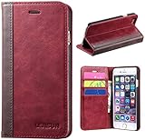 LENSUN iPhone 6 Hülle iPhone 6s Hülle, Handyhülle Handytasche iPhone 6 / 6s (4.7 Zoll) Leder Huelle Tasche Flip Case Ledertasche Schutzhülle - Weinrot (6G-FG-WR)