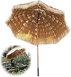 2m (6,5ft) Gartenschirm mit Neigung, Runder Strohschirm, Hawaiianer Außenseite Sonnenschirm, Natürliche Farbe, Strandschirm-Sonnenschirm UV-Schutz, for Bar, Terrasse, Deck, Hinterhof und Pool wangYUEQ