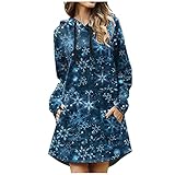 BaZhaHei Mode Damen Pullover Weihnachtskleid mit Kapuze Langarm Freizeit Slim Fit Herbst Winter knielangen Cocktailkleid Freizeitkleid Sweatshirts Mit Kordel Und T