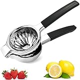 CHEFLY J2004 Zitronenpresse, groß, robust, 304 Edelstahl, unzerbrechlich, spülmaschinenfest, ergonomischer Gummigriff, manuelle Entsafter für Limetten- und Orangen-Zitrusfrüchte, 13 Löcher, J2004
