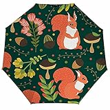 Orediy Kompakter, faltbarer Regenschirm mit Wald- und Eichhörnchen-Motiv, winddicht, tragbar, für Reisen, Sonne, Regen, UV-beständiger Regenschirm für Damen und H
