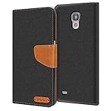 CoolGadget Hülle kompatibel mit Samsung Galaxy S4 Mini Tasche, 360 Grad Schutz stabiles Klappetui aus langlebigem Textil, Samsung Galaxy S4 Mini Schutz Tasche - Schw