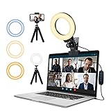 Ringlicht Laptop,Videokonferenz Licht mit Handy Stativ und Clip,FGen Streaming Licht mit 3 Farbe Modi 10 Helligkeitsstufen Webcam Licht für Selfie, Fernarbeit, Video, Live, YouTube, Make-up