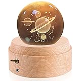 Kristallkugel Spieluhr, 360 ° drehbare hölzerne Spieluhr mit Licht,Schneekugel， Geburtstagsgeschenk, Projektionsfunktion mit Beleuchtung, LED Mond Lampe, Valentinstagsgeschenk, Jub