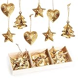 Logbuch-Verlag 18 kleine Metallanhänger Gold mit weißen Punkten - Herz Stern Baum Anhänger 4 cm - Christbaumschmuck g