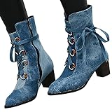 Reasoncool Damen Stiefel Stiefeletten Cowboystiefel Freizeitstiefel Dicke Ferse Niedrige Absätze Ritterstiefel Lederstiefel Schlupfstiefel Herbst Winter Mode Booties rutschfeste Kurz B