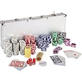 Maxstore Pokerkoffer, 300 500 oder 1000 12g Laser-Chips mit Metallkern, Koffer aus Aluminium, Silver oder Black Edition, bestehend aus 2X Pokerdecks, Dealer Button, 5 Würfel - 300 Silver E