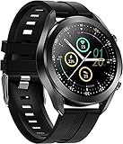 BZYZ Smartwatch, Fitness-Tracker 1,28-Zoll-Bildschirm mit Bluetooth-Anruf, Pulsmesser, Temperaturmessung, Blutdruck-Tracker, Schrittzähler(B)