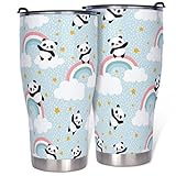 Cyliyuanye Regenbogen Panda Rostfreier Stahl Becher Isolierter Reisebecher Groß Kaffeebecher Für Home Office School Geschenke für Familie White 900ml(30oz)