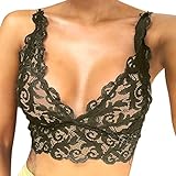 Alphahope Damen Dessous Korsett Spitze Blumen Bralette Bralet BH Tank Cami Crop Unterwäsche, V-Ausschnitt Push Up Büstenhalter Unterwäsche Sexy D