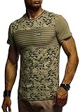 Leif Nelson Herren Sommer T-Shirt Rundhals-Ausschnitt Slim Fit Baumwolle-Anteil Moderner Männer T-Shirt Crew Neck Hoodie-Sweatshirt Kurzarm lang LN405 Khaki XX-Larg