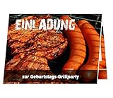 10 schöne Klappkarten Einladung Geburtstags Grillparty grillen Barbeque Grill, Größe 14,8 x 10,5 cm zugeklappt, aufgeklappt 14,8 x 21