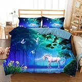 Meimall Bettwäsche-Set Blau Tier Einhorn 135X200 cm -Mikrofaser-Bettwäsche - 1 Bettwäsche Reißverschluss + 2 Kissenbezüge Bettwäsche Kinderzimmer S