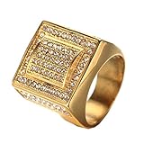 OAKKY Herren Edelstahl Vogue Europa und Amerika Style Hip-Hop Square Diamond Ring Golden Größe 68 (21.6)