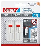 tesa Verstellbarer Klebenagel (für Tapeten und Putz 1 kg, Höhenverstellbarer, selbstklebender Wandnagel, bis zu 1 kg Halteleistung pro Nagel) 2er Pack