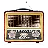 Retro Radio mit Bluetooth, FM AM SW Küchenradio Retro Akku Radio Tragbares Nostalgie Radio Batteriebetrieben Retro Radio Holz mit Bluetooth 5.0 (Gelb) -2055VN*
