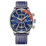 Herren Schwarz Uhren Männer Militär Wasserdicht Sport Groß Chronograph Quarz Armbanduhr Mann Mode Datum Kalender Geschäft Uhr (Blau 1)